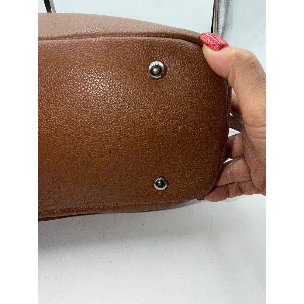 Tignanello Leather Satchel Handbag Brown Black Two Tone Pebbled Zip Top Bag